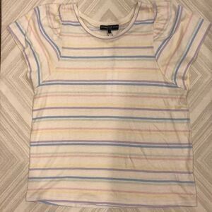 Generation Love White Linen Blend T-Shirt w/ Colorful Stripes Wide Sleeve NWT